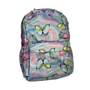 Girls Pastel Butterfly Print Backpack‎ Pink Marbled School Bag with Mesh Back